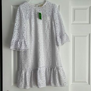 NWT Kate Spade lace flounce shift dress white